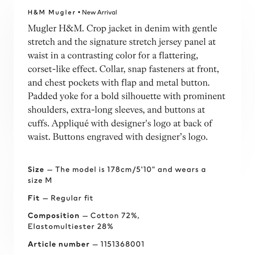 MUGLER x H&M Womens Denim Jacket - Picture 7 of 7